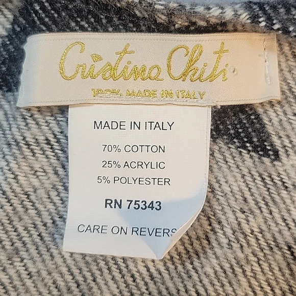 CRISTINA CHITI MADE IN ITALY Gray Aztec Fringed Blanket Poncho Wrap OS - Picture 7 of 7